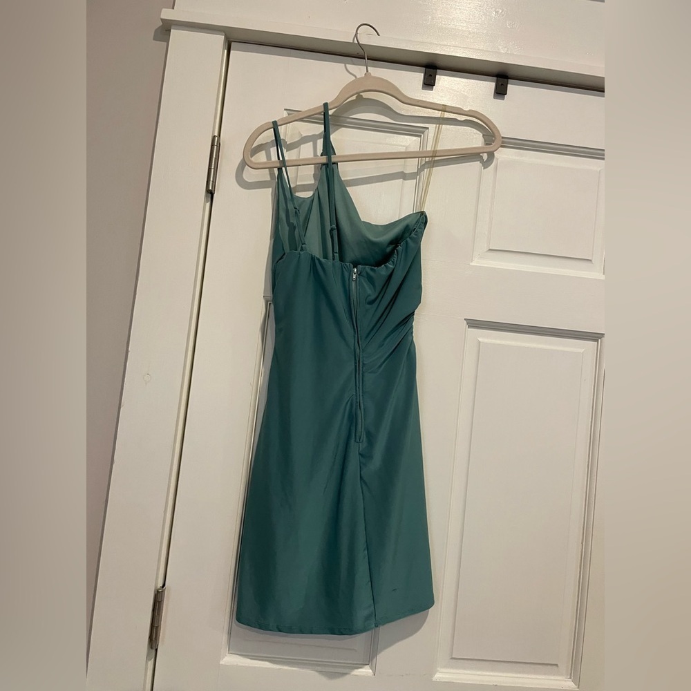Green Speechless One Shoulder Mini Dress with Side Cut Out - Picture 6 of 6